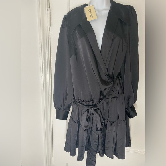 ON 34TH NWT Elegant Black Wrap Ruffle Dress - Picture 7 of 7
